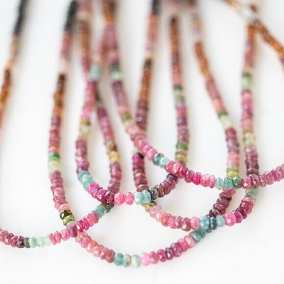 Gemstone Beaded necklace for FALL BEAUTIFUL Watermelon Tourmaline Necklace Gold - Picture 2 of 15
